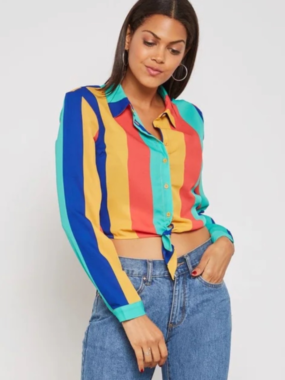 NEW Forever 21 Striped Tie Front Button Up Top 0X
